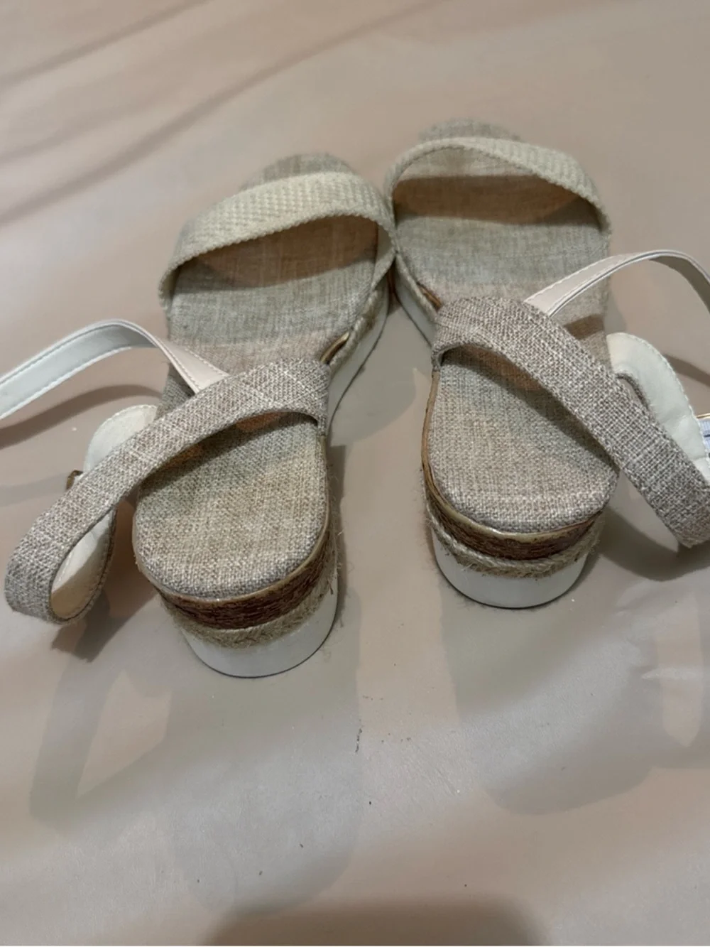 Neutral Espadrille Wedge Sandals with White Ankle Strap